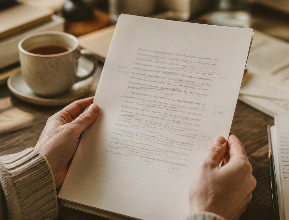 Pages corrigées au crayon, prêtes pour la relecture professionnelle